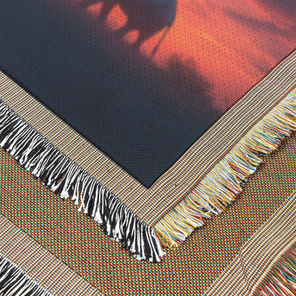 Elephant Family Walking Together Under Glowing Twilight Sky Filled with Stars Woven Throw Blanket - Awakening Righteousness