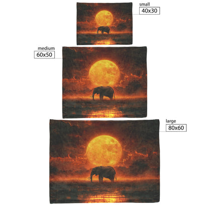 Elephant Silhouetted Against Glowing Full Moon Golden Savanna Ethereal Mist Serene Atmosphere Fleece Sherpa Blanket - Awakening Righteousness