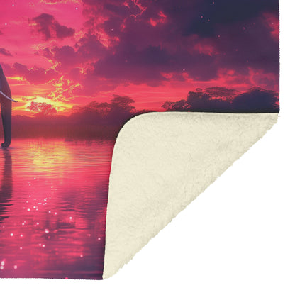 Elephant Walking Peacefully Across Glowing River Twilight Sky Water Reflecting Vibrant Colors Sherpa Fleece Blanket - Awakening Righteousness