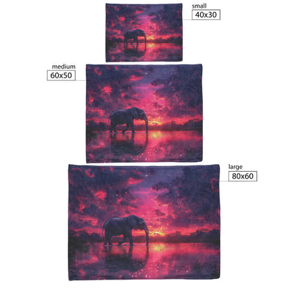 Elephant Walking Peacefully Across Glowing River Twilight Sky Water Reflecting Vibrant Colors Sherpa Fleece Blanket - Awakening Righteousness