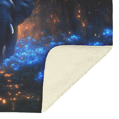 Elephant Walking Through Bioluminescent Forest Glowing Blue Plants Ethereal Light Twilight Sky Fleece Sherpa Blanket - Awakening Righteousness