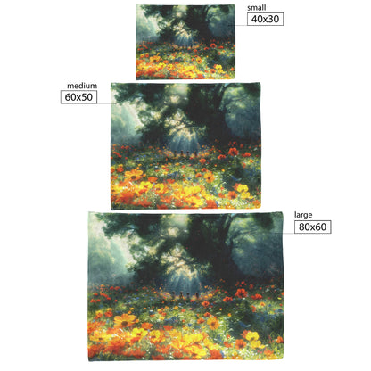 Enchanted Meadow Fleece Sherpa Blanket Featuring Vibrant Wildflowers and Majestic Tree Illuminated by Sunlit Rays - Awakening Righteousness