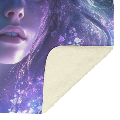 Enchanted Night Elf Fleece Sherpa Blanket Featuring Radiant Holy Female Alliance Elf in Mystical Glow - Awakening Righteousness