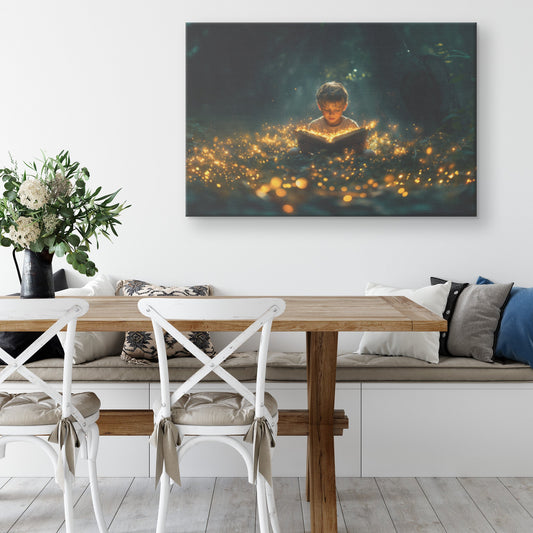 Enchanting Boy Reading The Bible in a Magical Forest Canvas Wall Art Decor - Awakening Righteousness