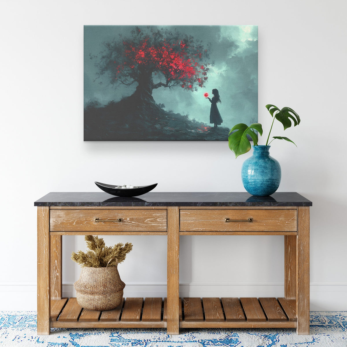 Eve Holding Apple Under Tree of Knowledge Dark Background Canvas Wall Art Decor - Awakening Righteousness