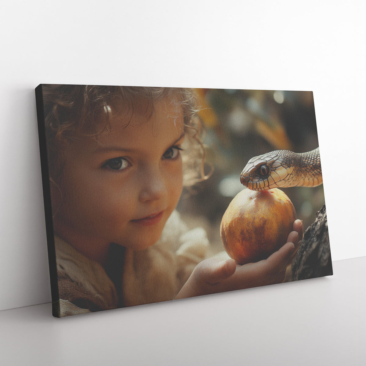 Eve Temptation Canvas Wall Art Snake with Forbidden Fruit Biblical Inspired Decor for Home or Office - Awakening Righteousness