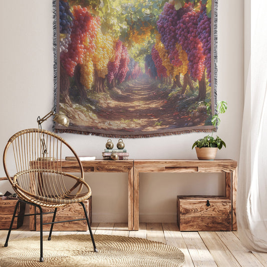 Fantasy Garden with Giant Colorful Grapes Woven Throw Blanket - Awakening Righteousness