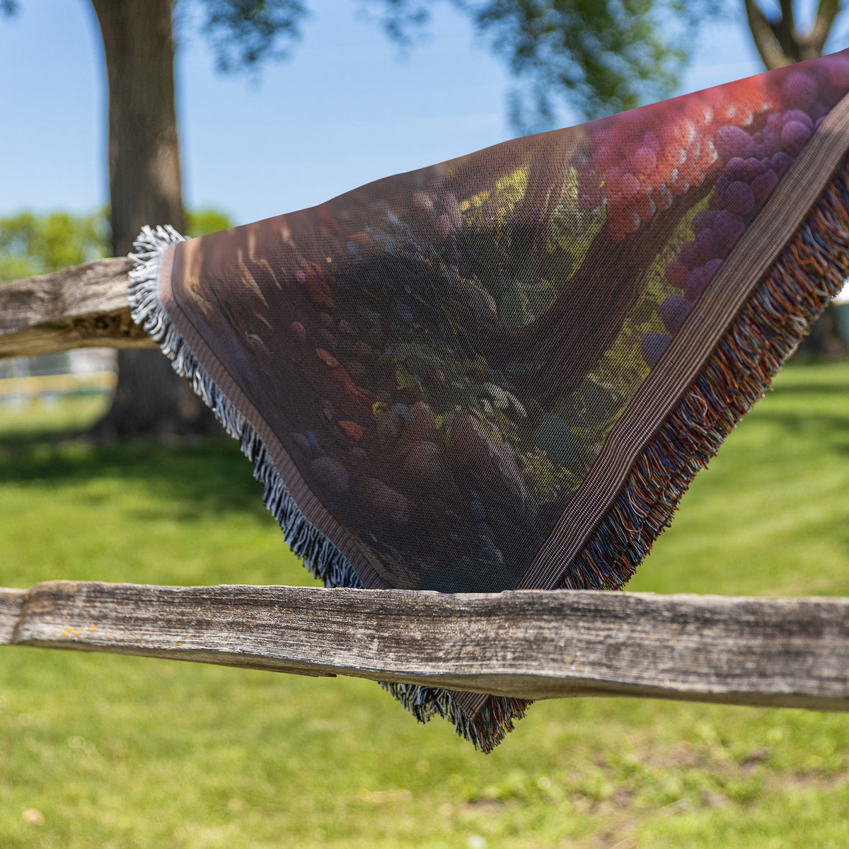 Fantasy Garden with Giant Colorful Grapes Woven Throw Blanket - Awakening Righteousness