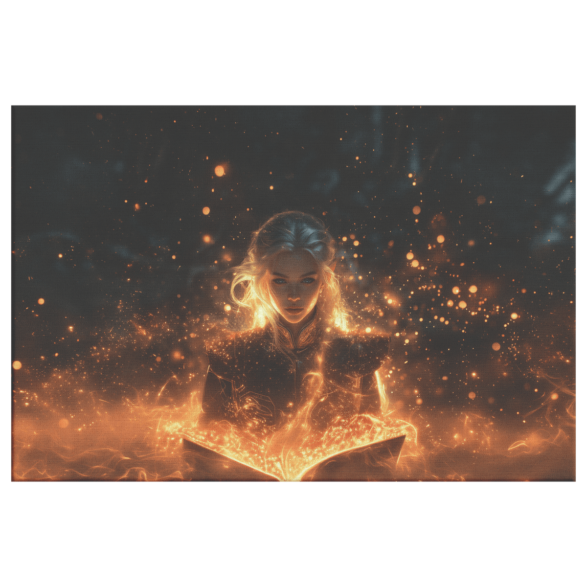 Female Blood Elf Mage Conjuring Arcane Shields Shimmering Stars Radiant Cosmic Textures Canvas Wall Art - Awakening Righteousness