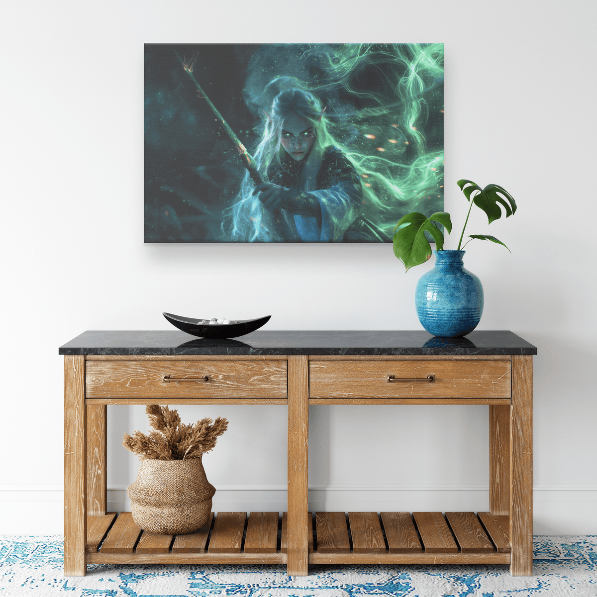 Female Blood Elf Rogue Glowing Silver Daggers Shimmering Mist Radiant Cosmic Reflections Canvas Wall Art - Awakening Righteousness
