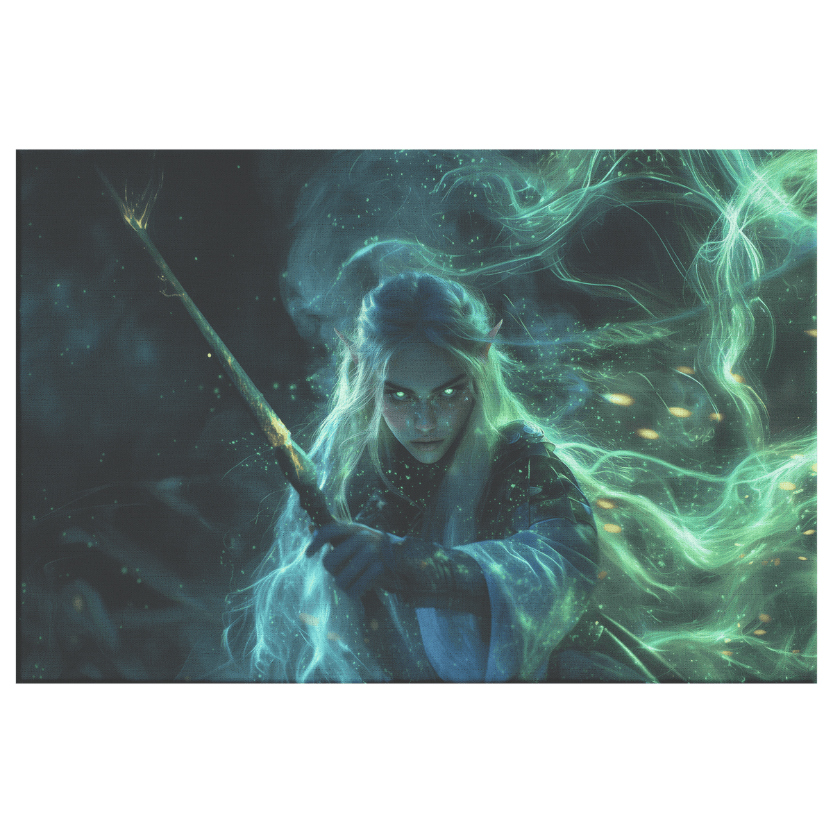 Female Blood Elf Rogue Glowing Silver Daggers Shimmering Mist Radiant Cosmic Reflections Canvas Wall Art - Awakening Righteousness