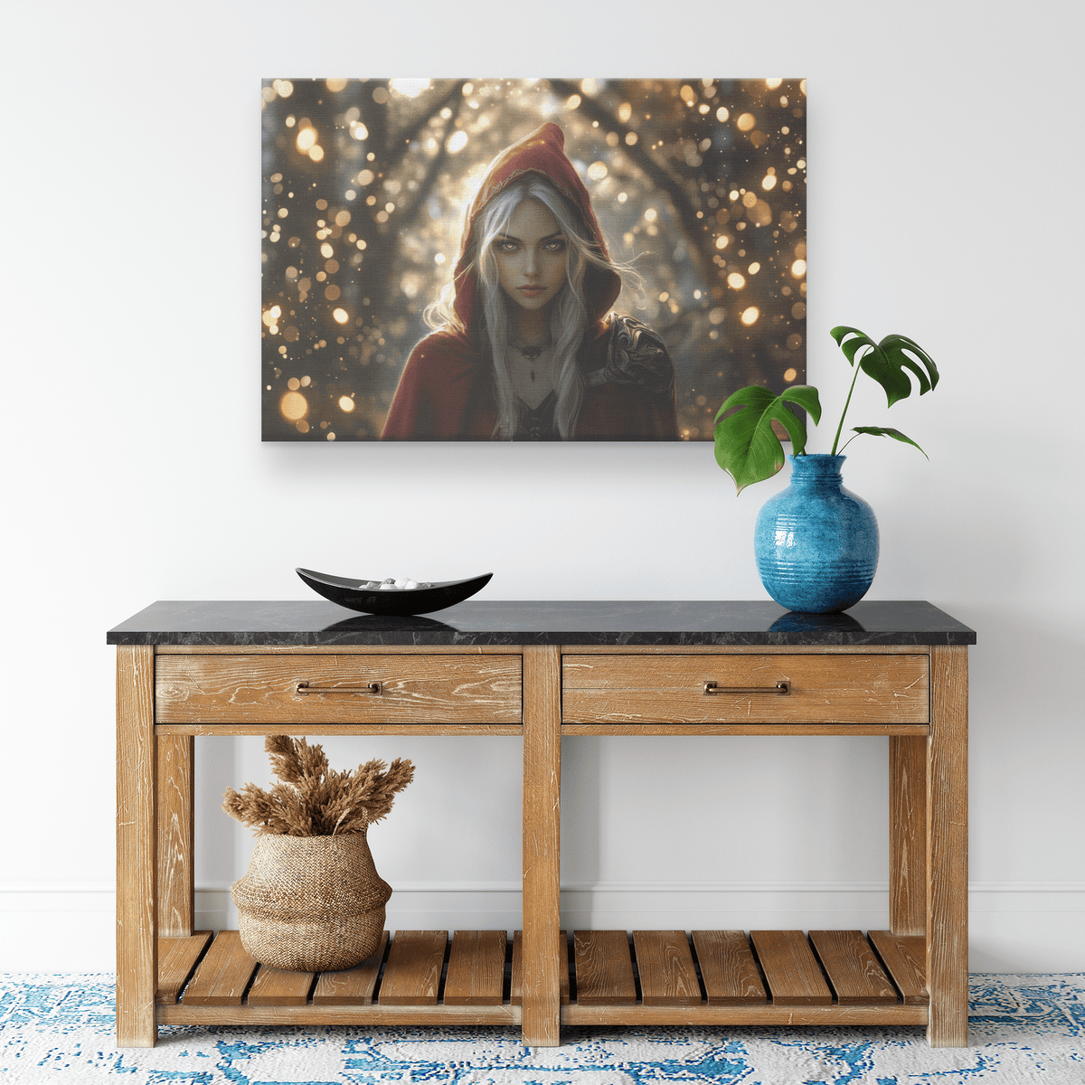 Female Blood Elf Rogue Hidden in Shadows Shimmering Golden Highlights Cascading Silver Reflections Canvas Wall Art - Awakening Righteousness