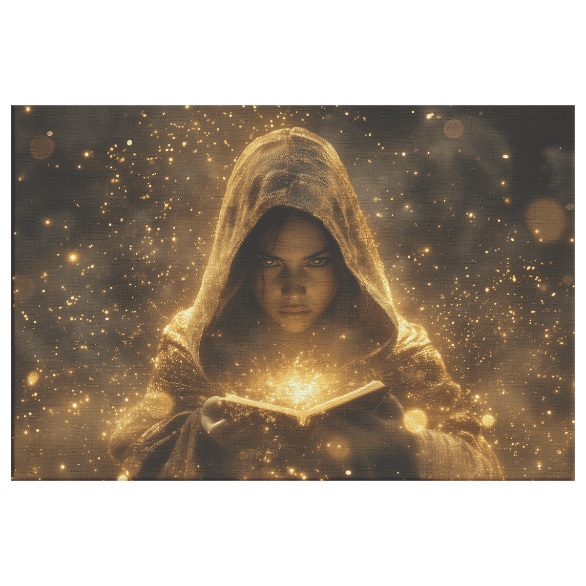 Female Night Elf Priest Summoning Protective Shield Shimmering Stars Radiant Golden Textures Canvas Wall Art - Awakening Righteousness