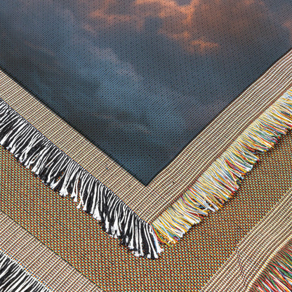 Fiery Glowing Cross in a Divine Sky Woven Throw Blanket for Inspired Home Decor - Awakening Righteousness