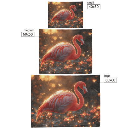 Flamingo Standing in Glowing Tropical Garden Surrounded by Shimmering Plants and Ethereal Golden Light Fleece Sherpa Blanket - Awakening Righteousness