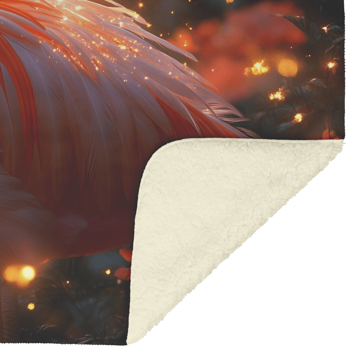 Flamingo Surrounded by Glowing Flowers and Fireflies in Magical Meadow Under Soft Golden Moonlight Fleece Sherpa Blanket - Awakening Righteousness