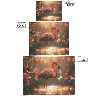 Flamingo Surrounded by Glowing Flowers and Fireflies in Magical Meadow Under Soft Golden Moonlight Fleece Sherpa Blanket - Awakening Righteousness
