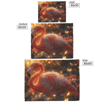 Flamingo Surrounded by Glowing Flowers and Fireflies in Magical Meadow Under Soft Golden Moonlight Fleece Sherpa Blanket - Awakening Righteousness