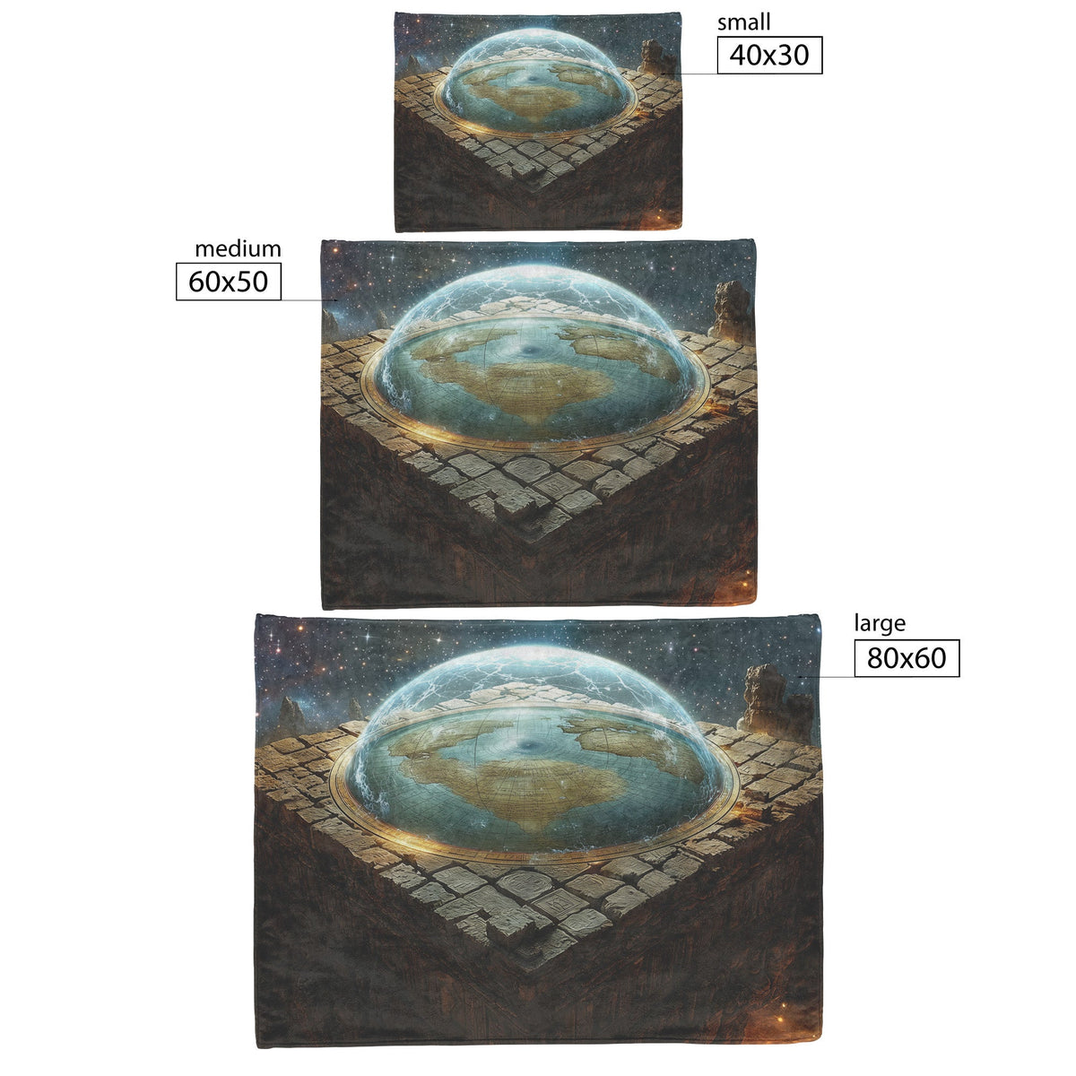 Flat Earth Firmament on Stone Bricks with Hieroglyphs and Starry Cosmos Cozy Fleece Sherpa Blanket - Awakening Righteousness