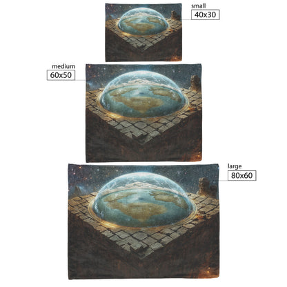 Flat Earth Firmament on Stone Bricks with Hieroglyphs and Starry Cosmos Cozy Fleece Sherpa Blanket - Awakening Righteousness