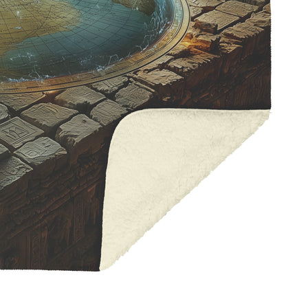 Flat Earth Firmament on Stone Bricks with Hieroglyphs and Starry Cosmos Cozy Fleece Sherpa Blanket - Awakening Righteousness