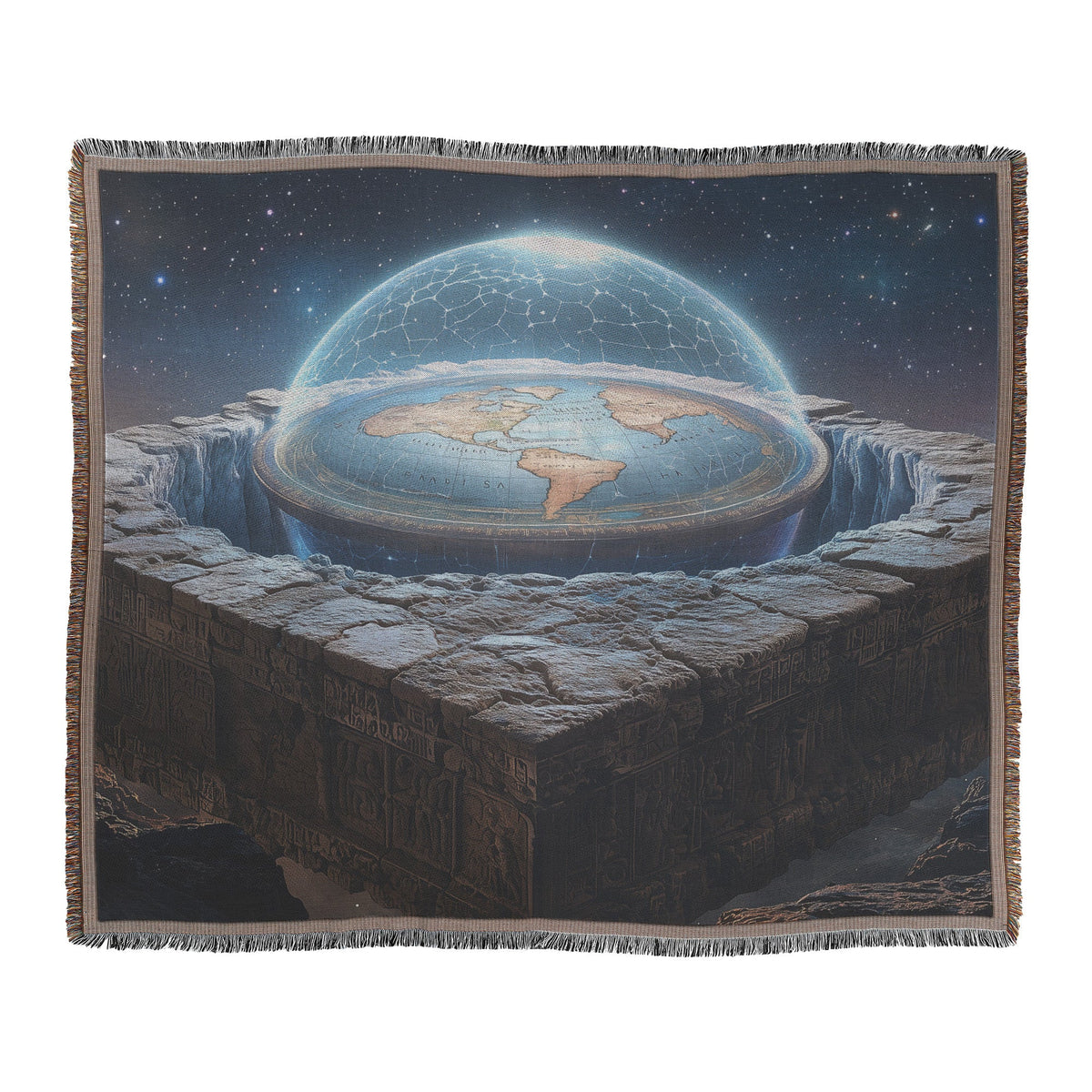 Flat Earth Firmament with Ancient Hieroglyphs Woven Throw Blanket - Awakening Righteousness