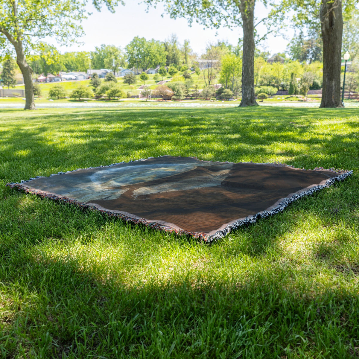 Flat Earth with Firmament and Ancient Carved Stone Table Woven Throw Blanket - Awakening Righteousness