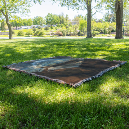 Flat Earth with Firmament and Ancient Carved Stone Table Woven Throw Blanket - Awakening Righteousness