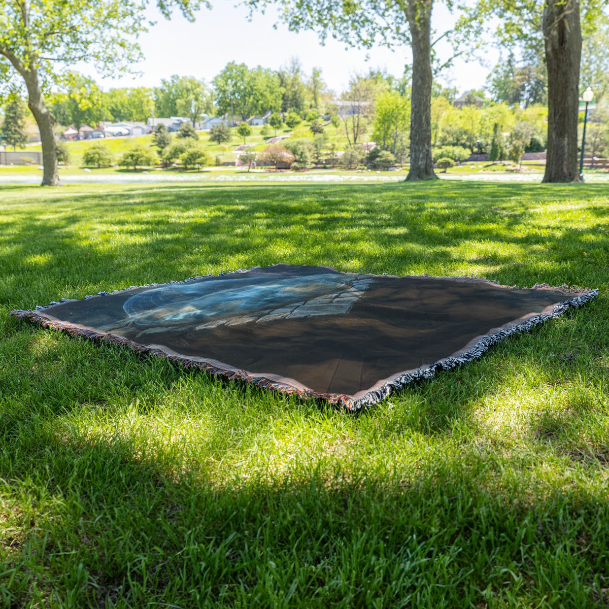 Flat Earth with Firmament on Carved Stone Bricks and Starry Cosmos Woven Throw Blanket - Awakening Righteousness