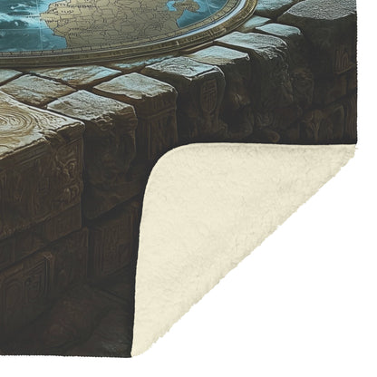 Flat Earth with Firmament on Hieroglyph Carved Stone Bricks Starry Cosmos Cozy Fleece Sherpa Blanket - Awakening Righteousness