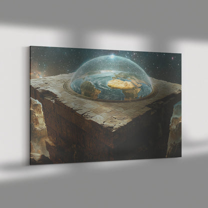 Flat Earth with Firmament on Hieroglyphic Stone Bricks Starry Cosmos Wall Art - Awakening Righteousness