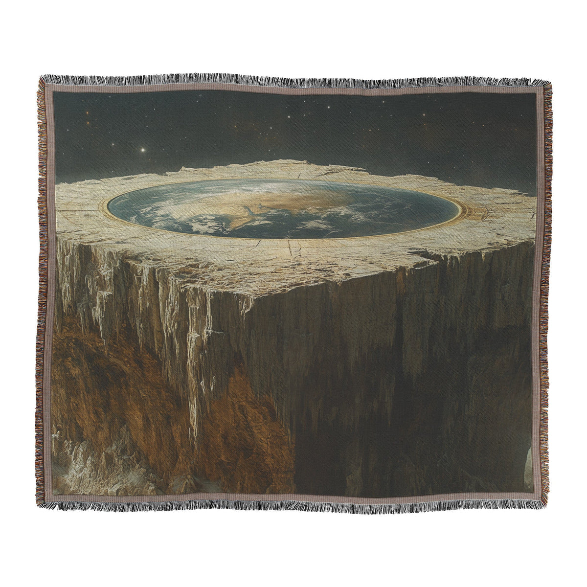Flat Earth with Firmament on Massive Stone Structure and Starry Cosmos Woven Throw Blanket - Awakening Righteousness