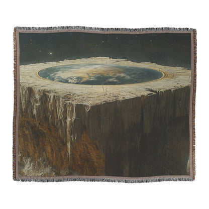 Flat Earth with Firmament on Massive Stone Structure and Starry Cosmos Woven Throw Blanket - Awakening Righteousness