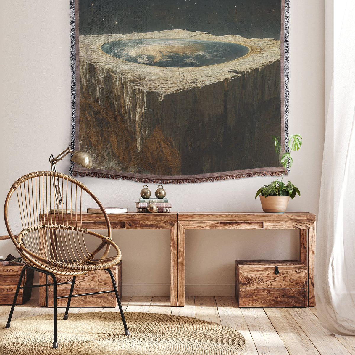 Flat Earth with Firmament on Massive Stone Structure and Starry Cosmos Woven Throw Blanket - Awakening Righteousness