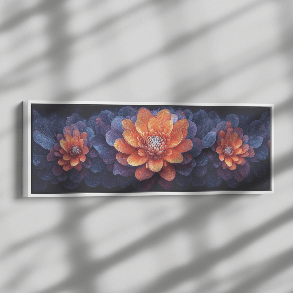Floral Mandalas Geometric Symmetry Stained Glass Panoramic Framed Canvas Wall Art for Home and Office Decor - Awakening Righteousness