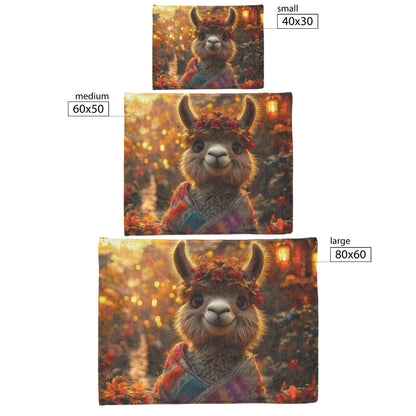 Fluffy Llama in Colorful Blankets Vibrant Village Glowing Lights Festive Rich Detail Sherpa Fleece Blanket - Awakening Righteousness