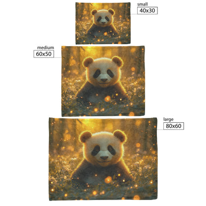 Giant Panda in Lush Bamboo Forest with Glowing Fireflies Soft Golden Sunlight Serene Nature Scene Sherpa Blanket - Awakening Righteousness