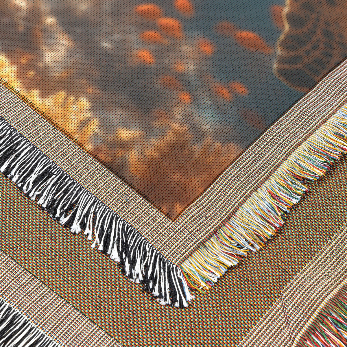 Giant Sea Turtle Swimming Near Glowing Coral Reef Woven Throw Blanket with Shimmering Fish and Golden Sunlight - Awakening Righteousness