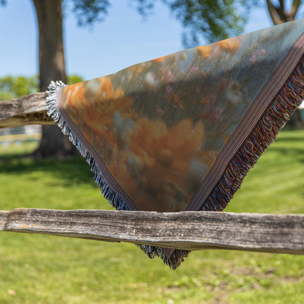 Girl Praying in a Field of Orange Flowers Under a Blue Sky Woven Throw Blanket - Awakening Righteousness