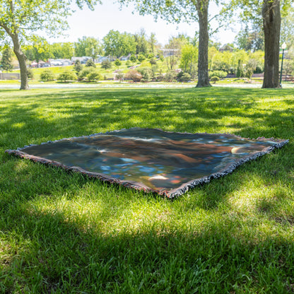 Girl Praying in Floral Meadow Woven Throw Blanket - Awakening Righteousness