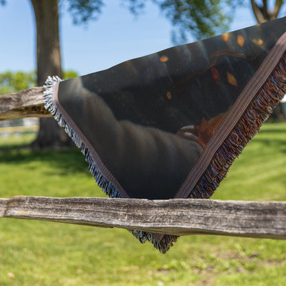 Glowing Autumn Tree with Golden Leaves and Gemstone Accents Woven Throw Blanket for Home Decor - Awakening Righteousness