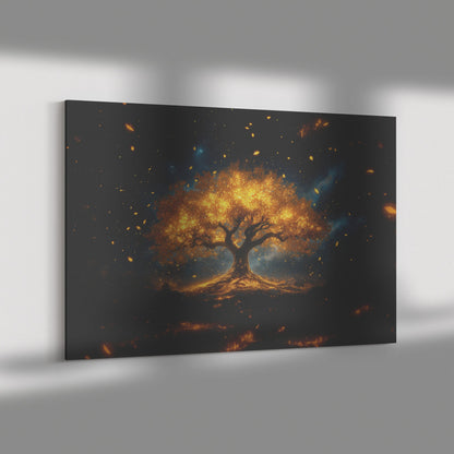 Glowing Golden Tree of Life Christian Canvas Wall Art Illuminating Faith Hope and Divine Serenity for Home Decor - Awakening Righteousness