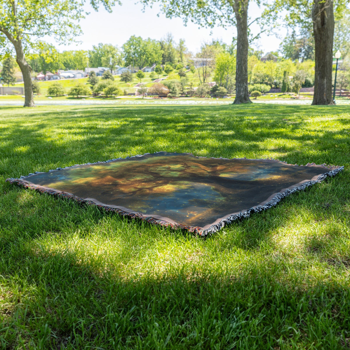 Glowing Golden Tree Under Starry Sky Woven Throw Blanket - Awakening Righteousness