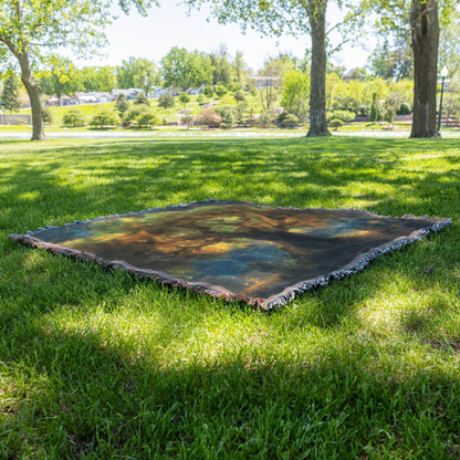 Glowing Golden Tree Under Starry Sky Woven Throw Blanket - Awakening Righteousness