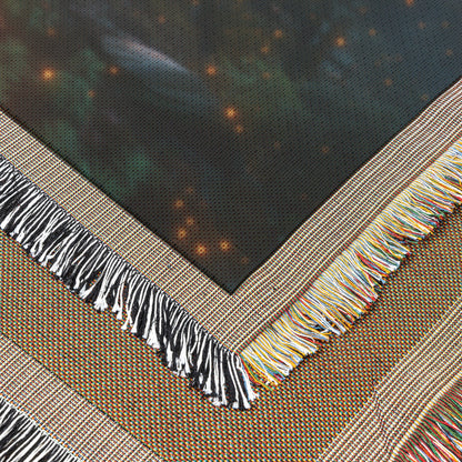 Glowing Rainbow Bridge Arching Across Mystical Forest with Vibrant Trees Sparkling Light Mist Golden Glow Woven Throw Blanket - Awakening Righteousness