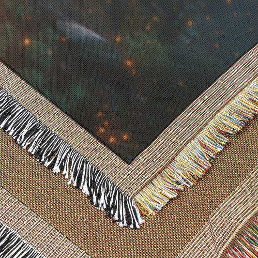 Glowing Rainbow Bridge Arching Across Mystical Forest with Vibrant Trees Sparkling Light Mist Golden Glow Woven Throw Blanket - Awakening Righteousness