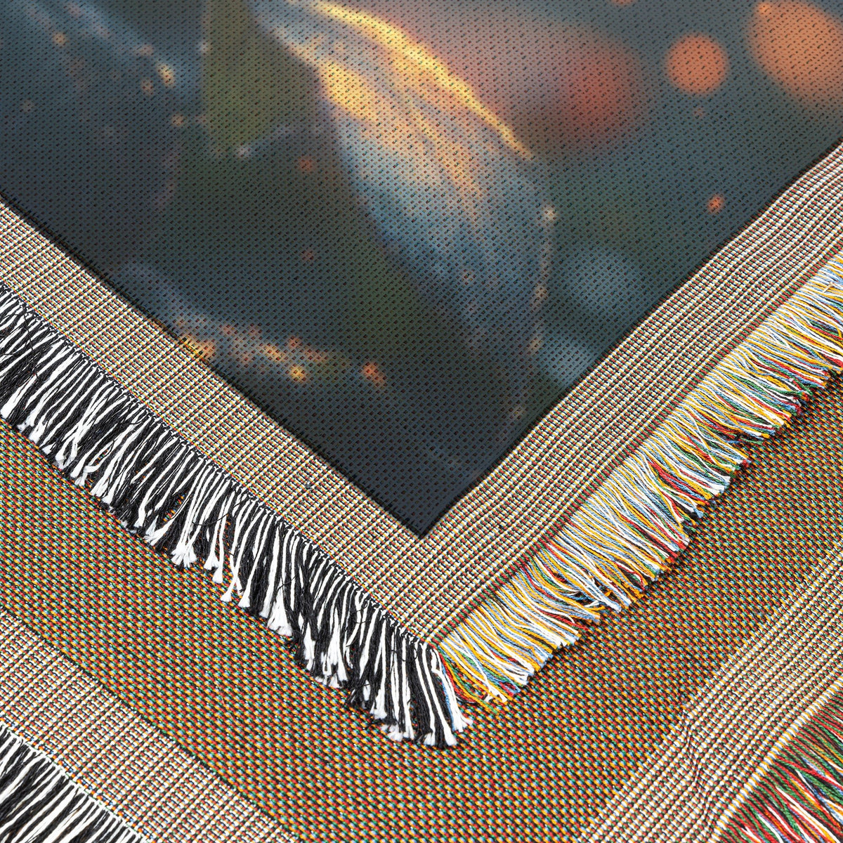 Glowing Red Rose with Golden Light and Mystical Sparks Woven Throw Blanket - Awakening Righteousness