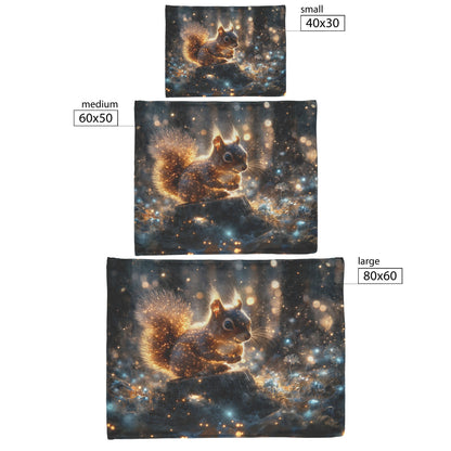 Glowing Squirrel on Tree Stump in Bioluminescent Forest Fleece Sherpa Blanket with Vibrant Blue and Green Shimmering Plants - Awakening Righteousness