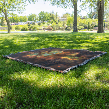 Glowing Wooden Cross Sunset Reflection Woven Throw Blanket Inspirational Faith Home Decor - Awakening Righteousness