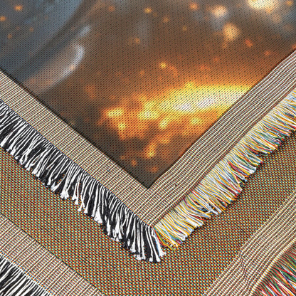 Golden Angelic Child with Glowing Wings Woven Throw Blanket - Awakening Righteousness